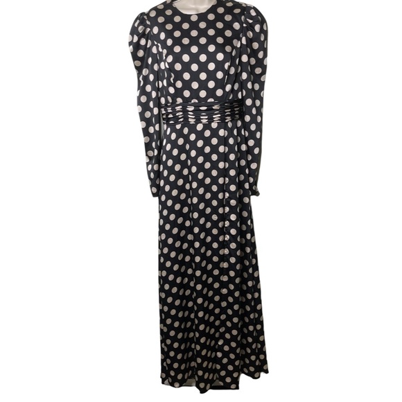 Mac Duggal Ieena Satin Long-Sleeve Black polka dot Gown sz 6 - Picture 2 of 8